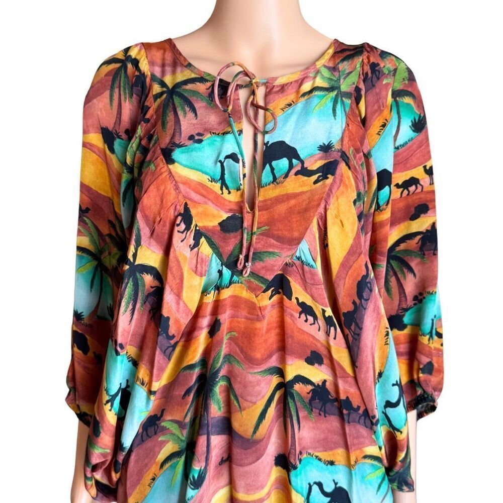 Chufy Oasis Desert Camel Print Boho Tunic Mini Dress Coverup Resortwear Small - Picture 4 of 7